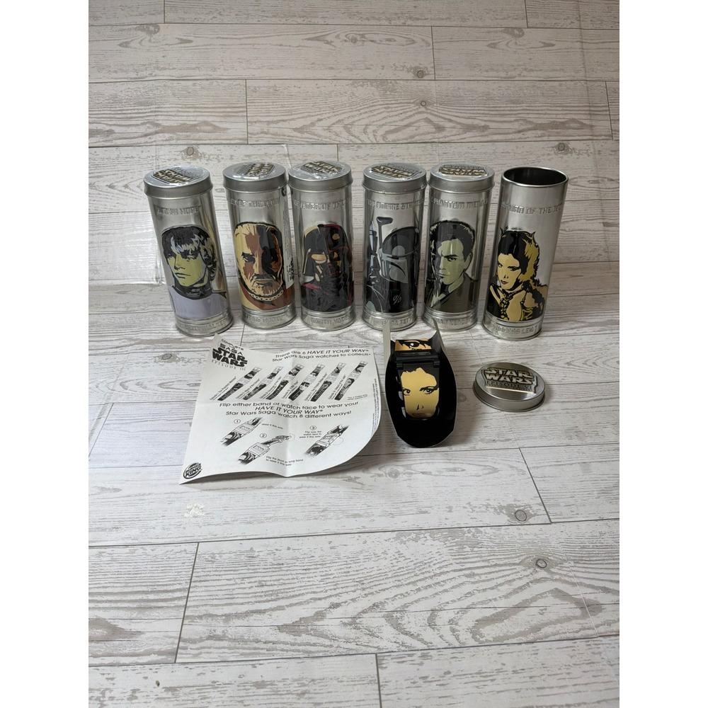 2005 Burger King Star Wars Watch Set Coml 6 Tins Manual Episodes I-VI